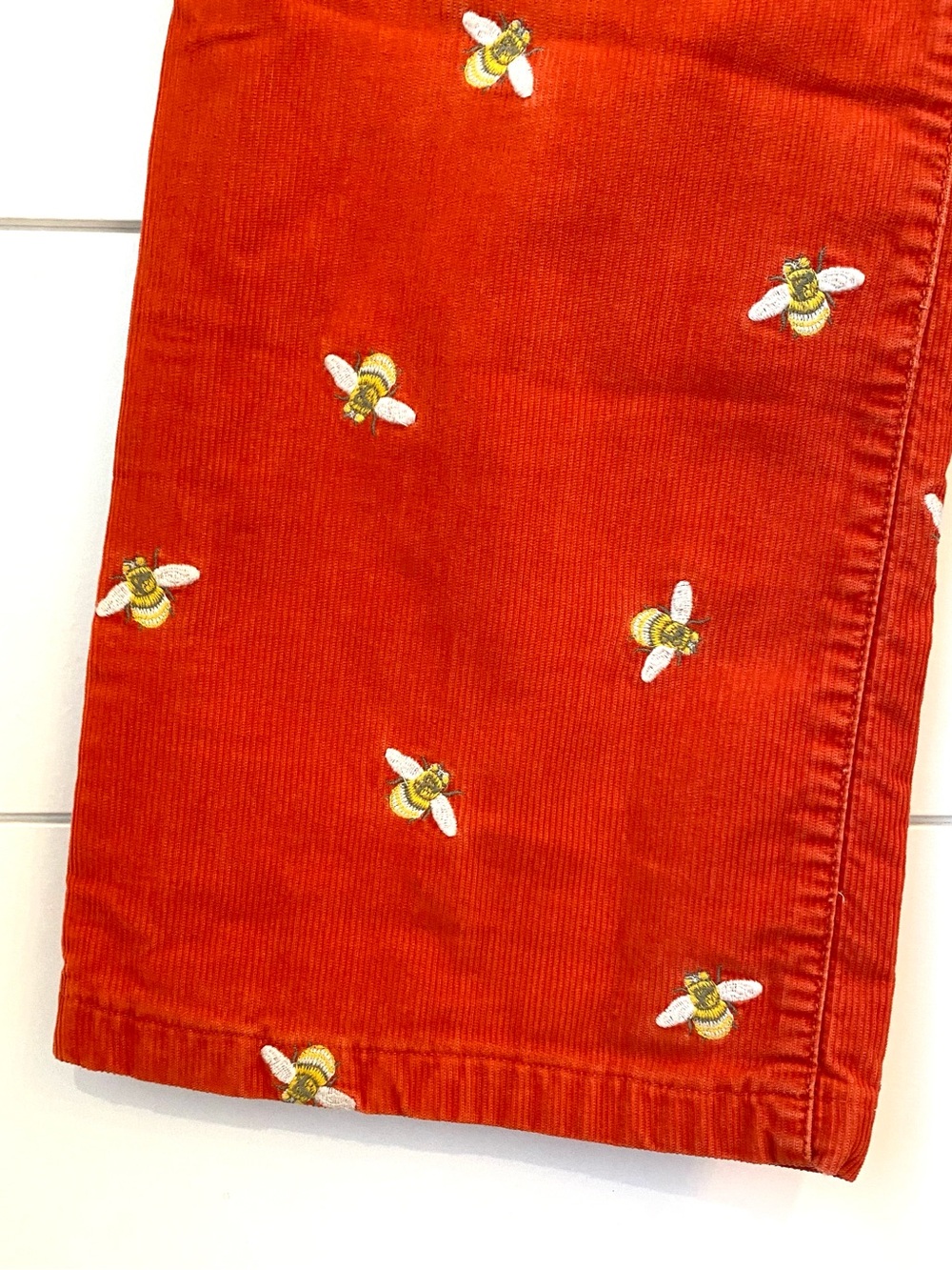 J. Crew Bright Orange Corduroy Pants with bumblebee embroidery. Size 12. - Picture 7 of 9
